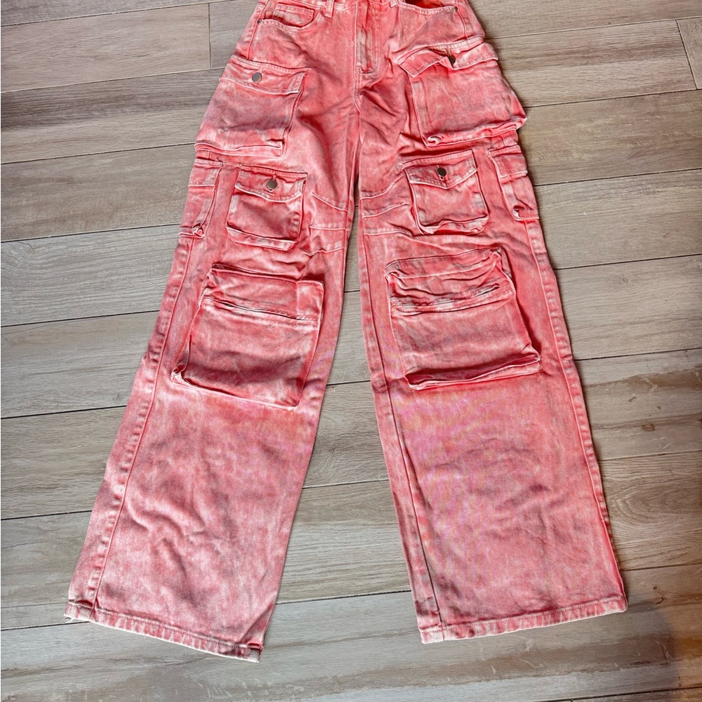 Stylish Pink Wide Leg Cargo Pants